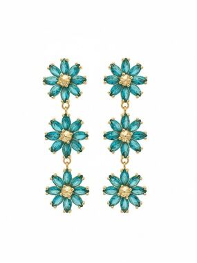 BLUE GLASS FLORAL DROP DANGLE EARRINGS